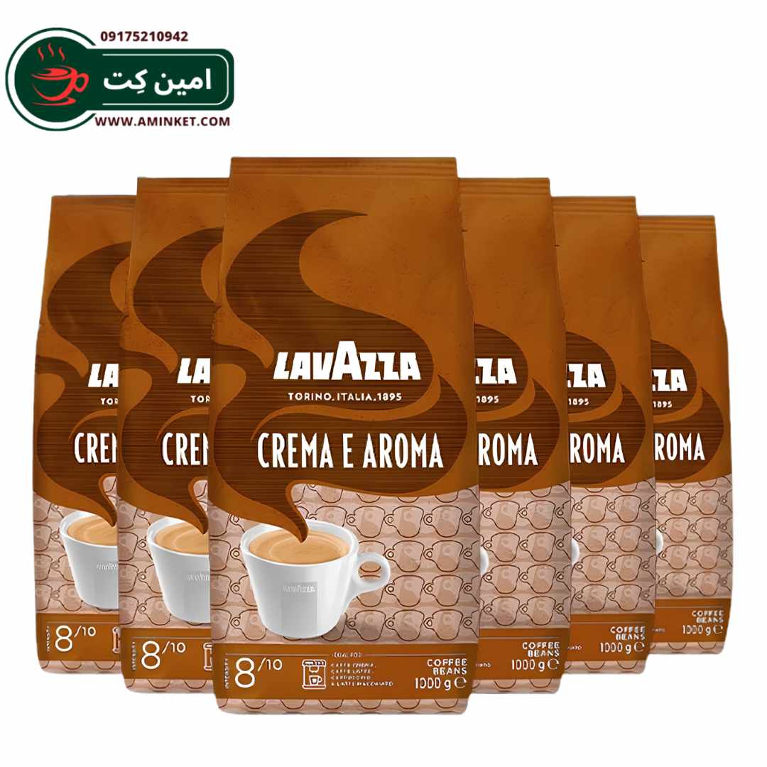 6 بسته دانه قهوه لاوازا lavazza مدل کرما اِ آروما Crema e aroma یک کیلویی (اورجینال)